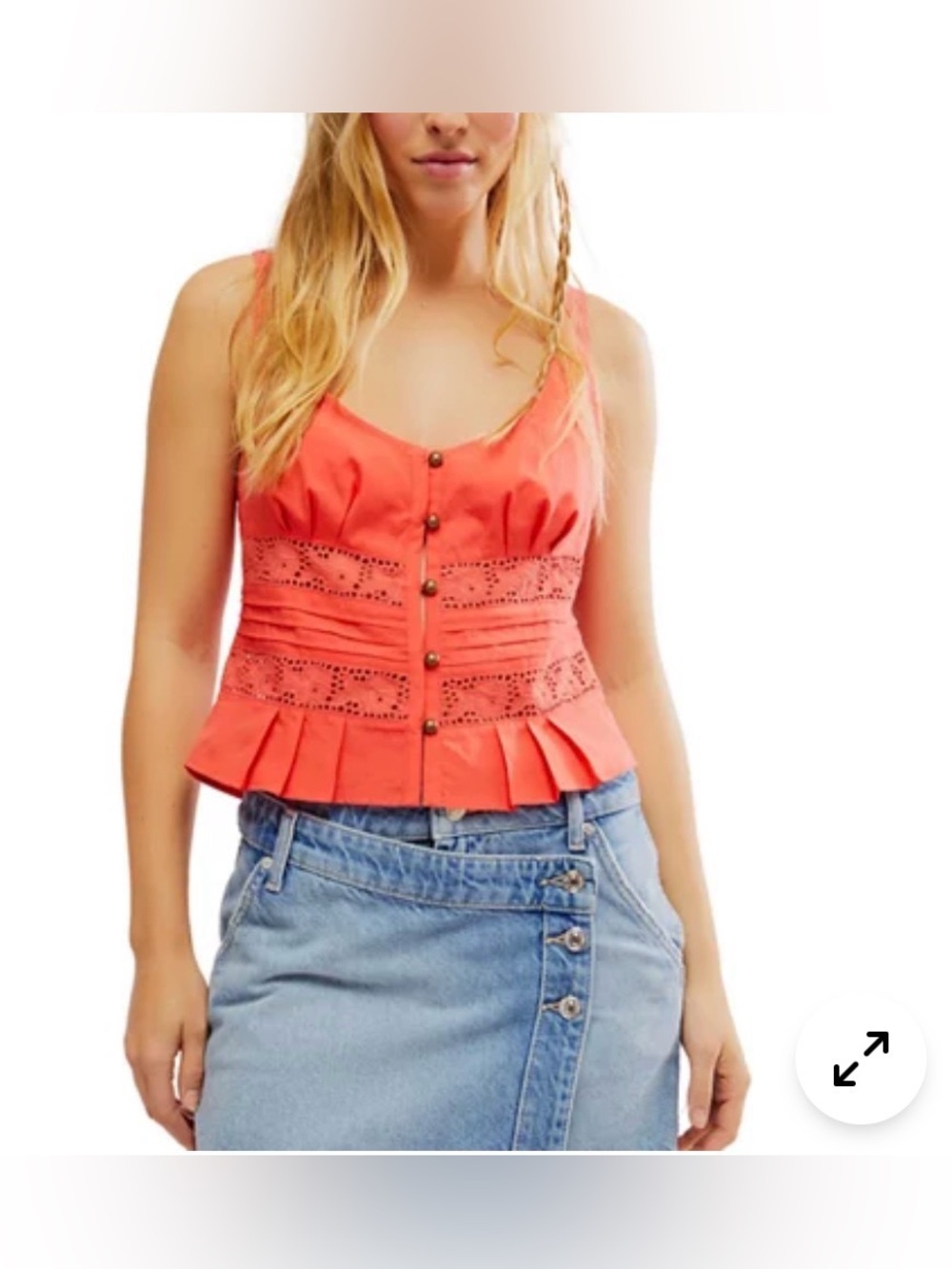 Women’s Free People Coral Eyelet Peplum Button-Front Tank Top